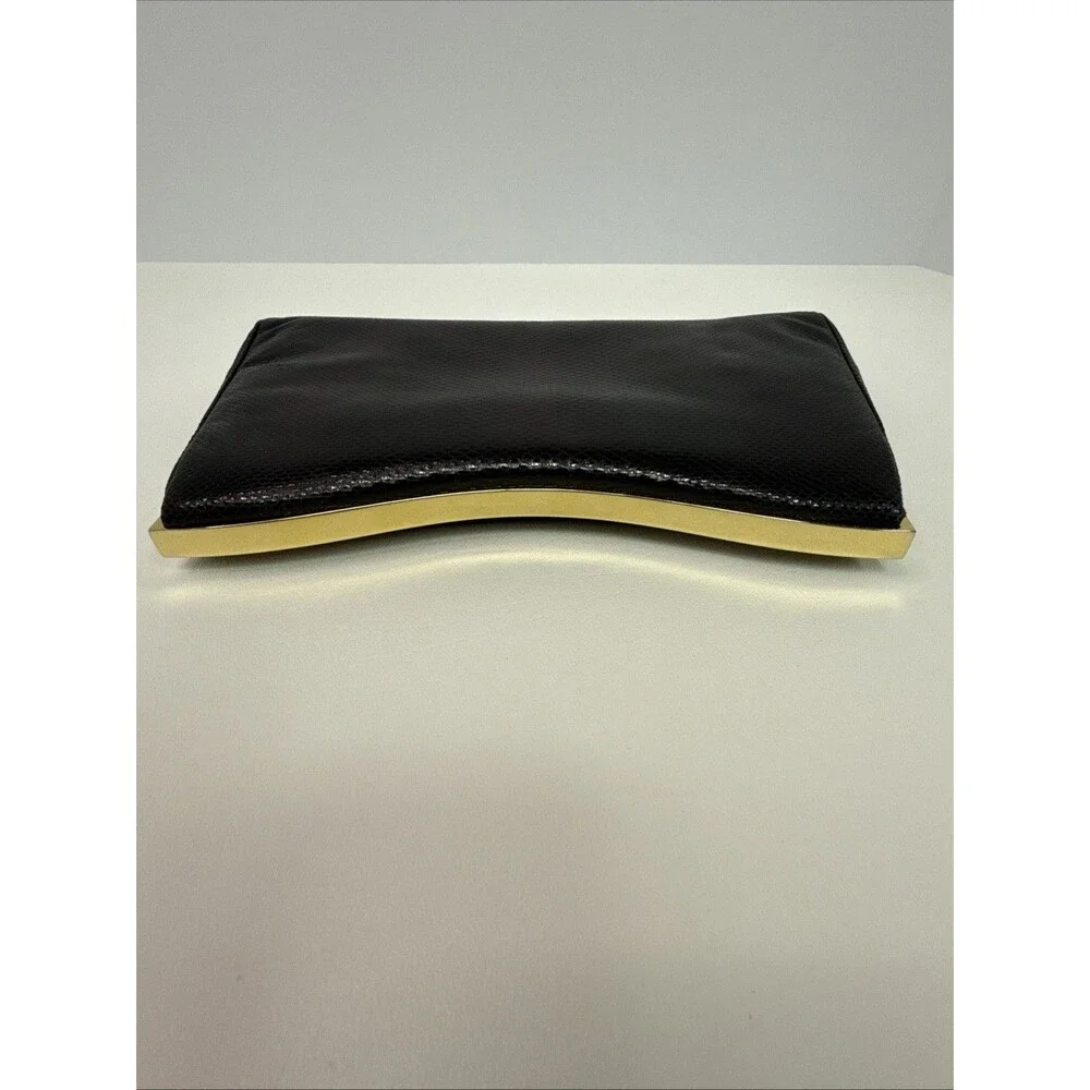 Judith Leiber Black Lizard Snakeskin Leather Rhinestone Clutch Bag Comb Vintage - Picture 7 of 16